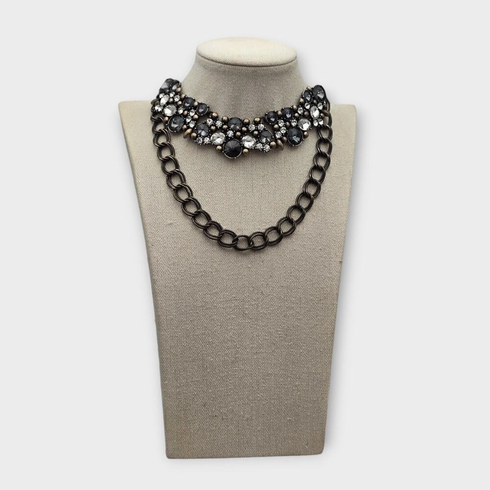 Brown & Clear Rhinestone Velvet Ribbon Statement Necklace
